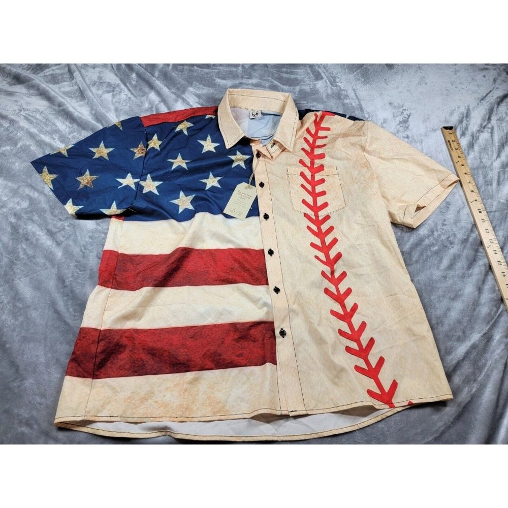 NEW Hardaddy Button Up americana USA American Baseball Print Shirt Mens Sz Large